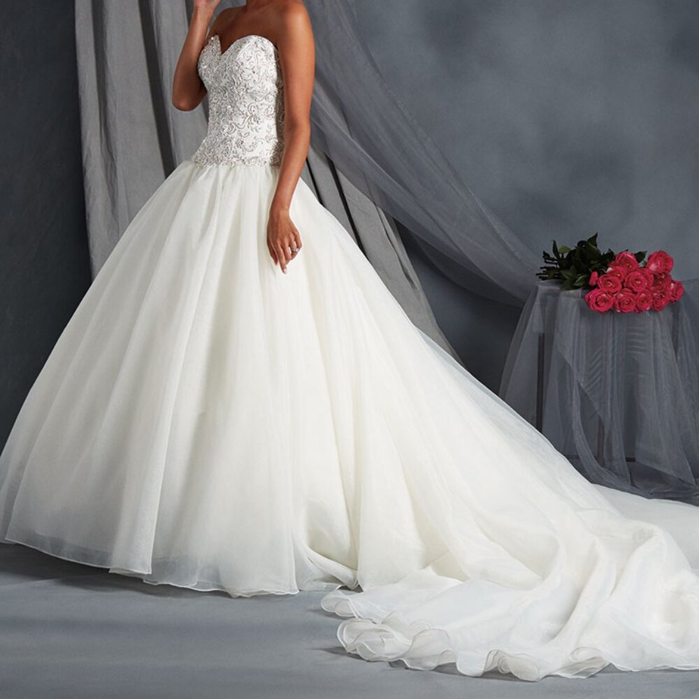 Bridgerton Wedding Dress, light organza ballgown, Size 4, Corset Cathedral Train